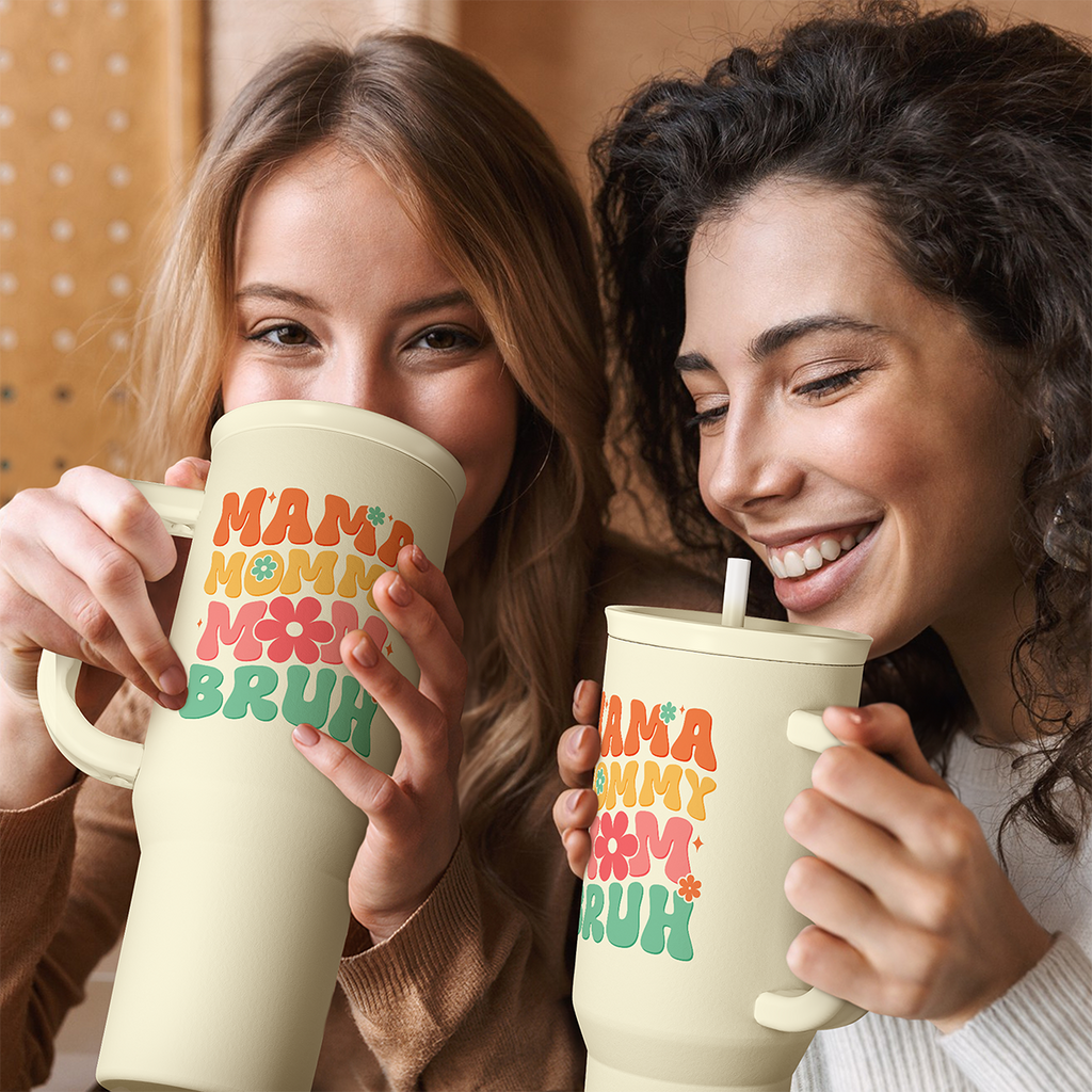 Mom Tumbler with Handle 40oz, Mama Mommy Mom Bruh Cup Stainless Steel Insulated Tumblers Coffee Travel Mugs, Gifts for Moms from Daughter Son, Best Mother Gift for Birthday Christmas Mothers Day