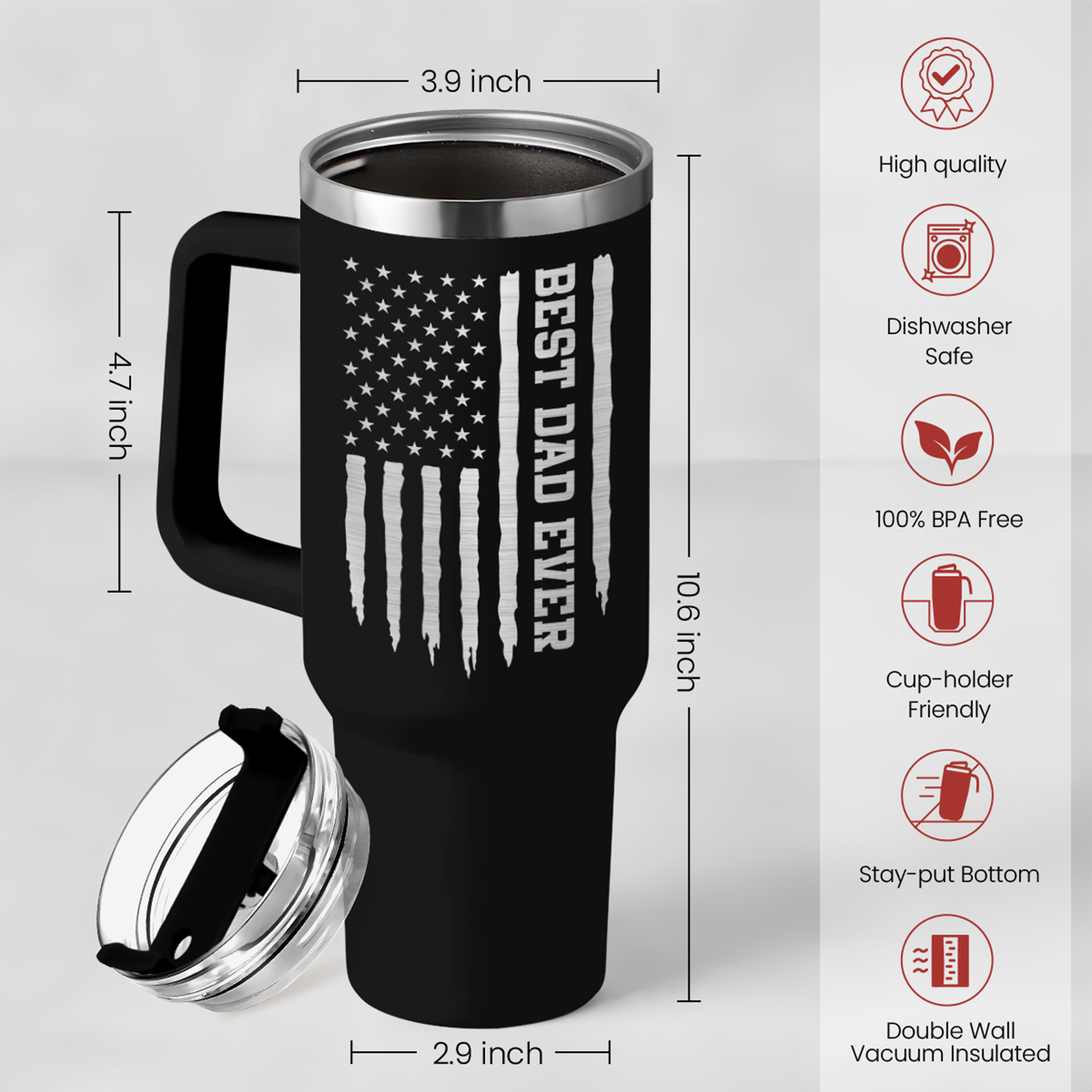 Best Dad Ever Tumbler 40oz Stainless Steel Insulated with Lid & Straw, Dads Gifts for Christmas Birthday Valentine Fathers Day, Father Coffee Cup Gift for Dad Daddy Father from Daughter Son