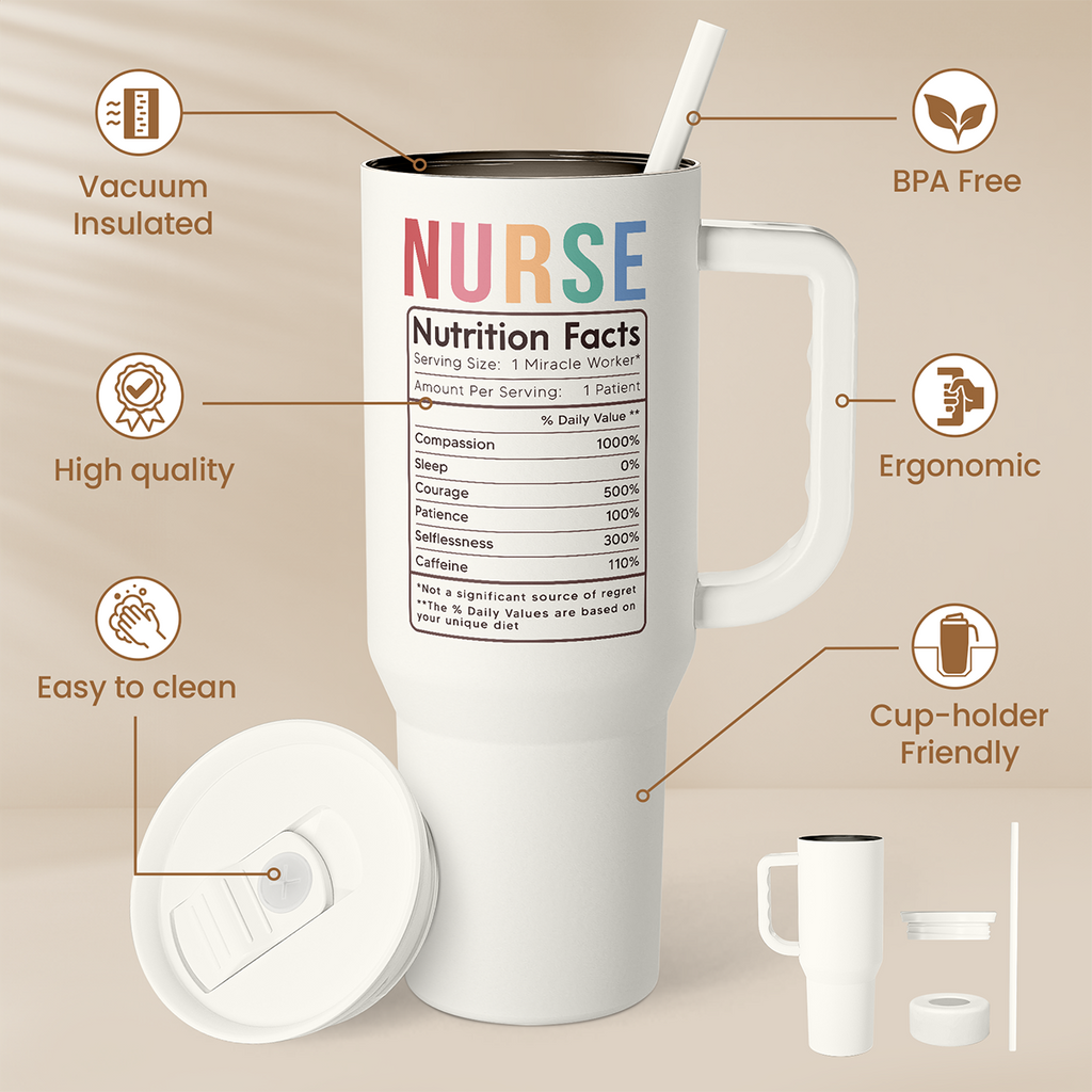 Nurse Tumbler with Handle 40oz, Stainless Steel Tumblers Coffee Travel Mug Cups with Straw, Nurse Appreciation Gifts for Women Female Nurses, Nursing Gift for Birthday Christmas Nurse Week