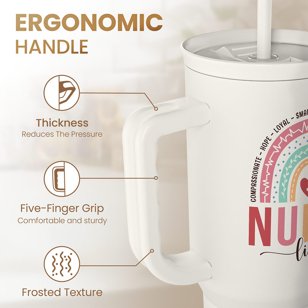 Nurse Tumbler with Handle 40oz, Stainless Steel Tumblers Coffee Travel Mug Cups with Straw, Nurse Appreciation Gifts for Women Female Nurses, Nursing Gift for Birthday Christmas Nurse Week