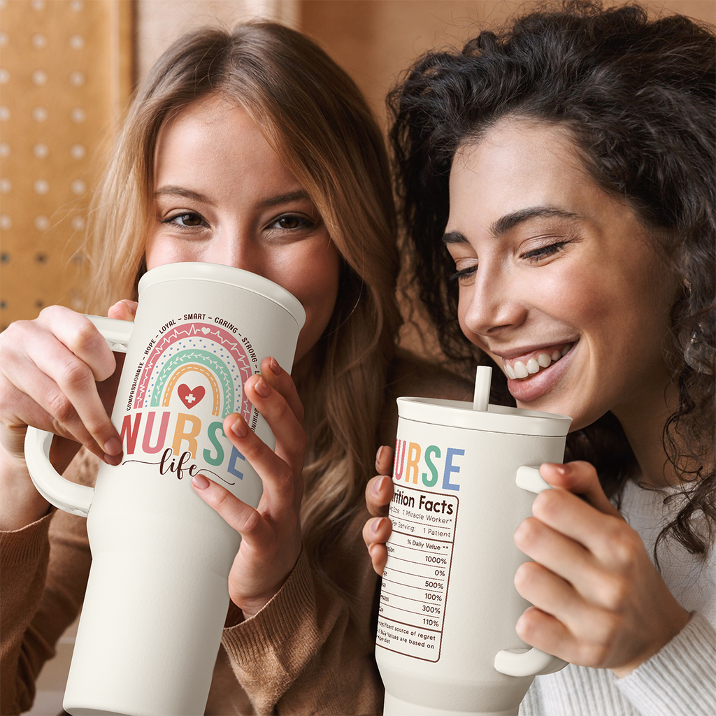 Nurse Tumbler with Handle 40oz, Stainless Steel Tumblers Coffee Travel Mug Cups with Straw, Nurse Appreciation Gifts for Women Female Nurses, Nursing Gift for Birthday Christmas Nurse Week