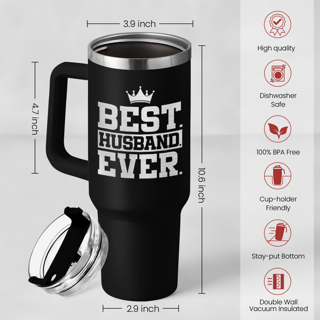 Best Husband Ever Gifts, Husbands Tumbler with Handle 40oz Stainless Steel Insulated with Straw Lid, Gifts for Hubby from Wife, Presents for Husband Valentines Day Birthday Christmas Wedding Anniversary