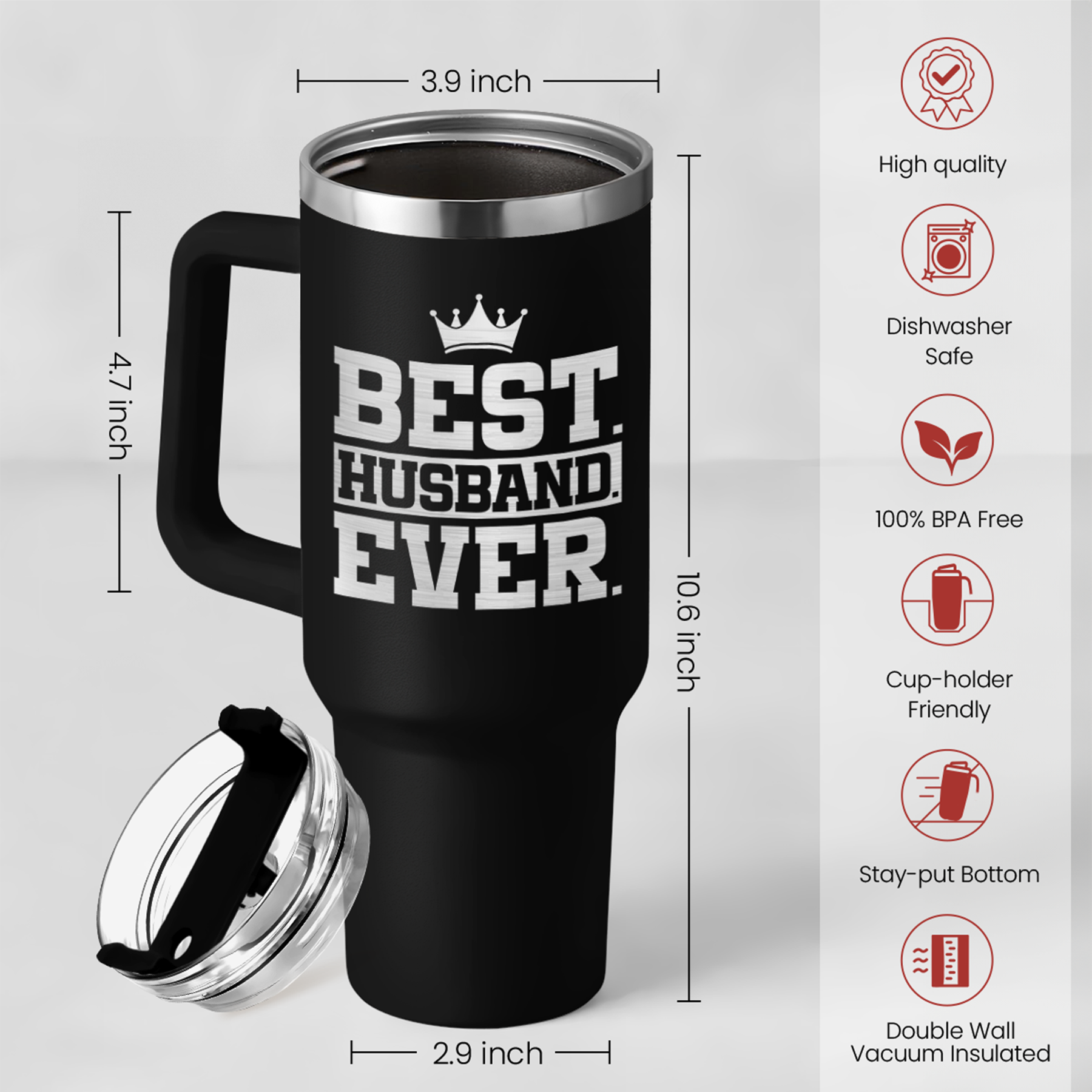 Best Husband Ever Gifts, Husbands Tumbler with Handle 40oz Stainless Steel Insulated with Straw Lid, Gifts for Hubby from Wife, Presents for Husband Valentines Day Birthday Christmas Wedding Anniversary