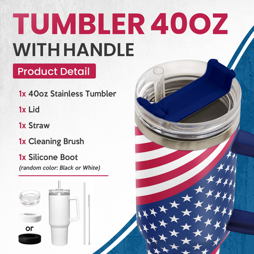 40oz American Flag Tumbler with Handle and Lid
