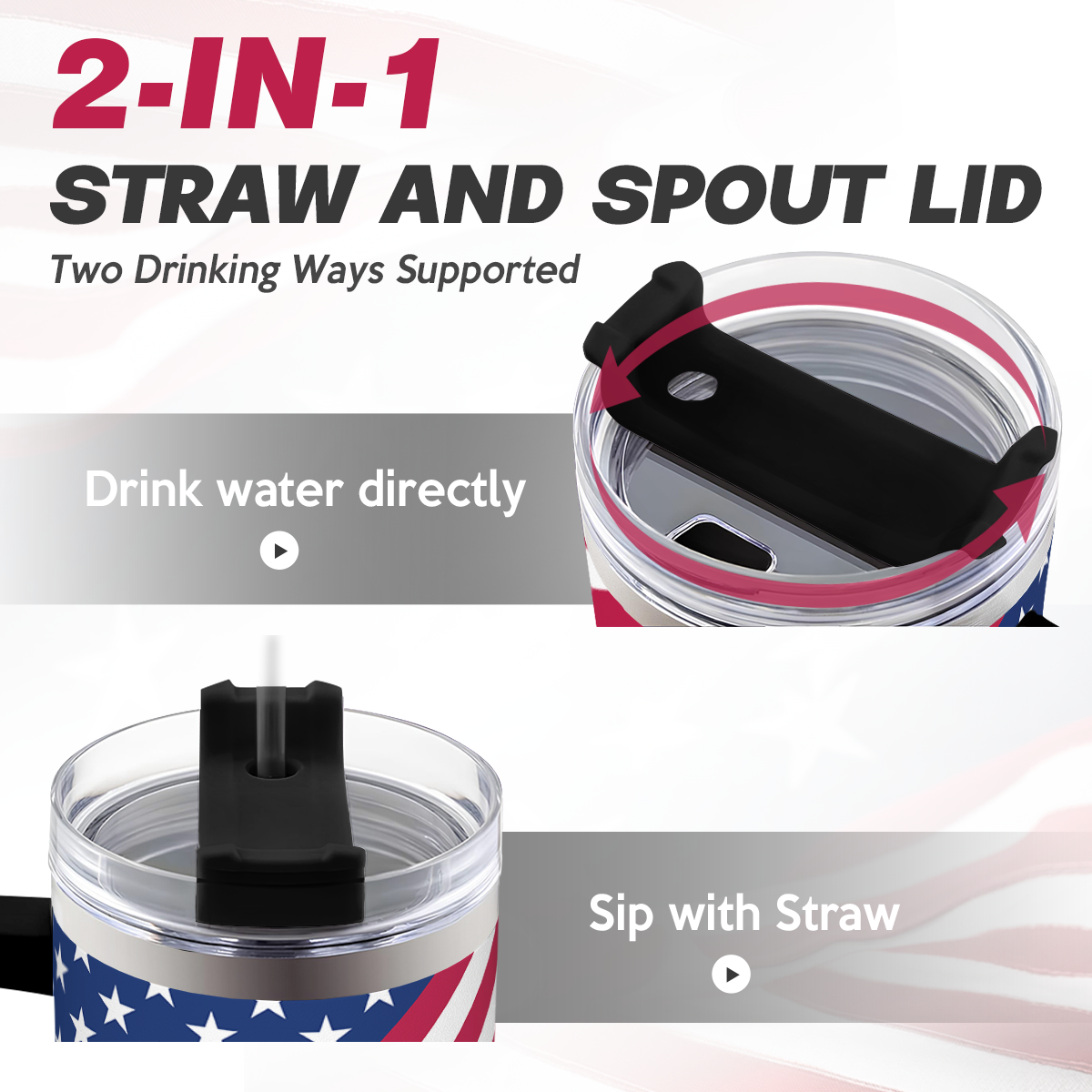 40oz American Flag Tumbler with Handle and Lid