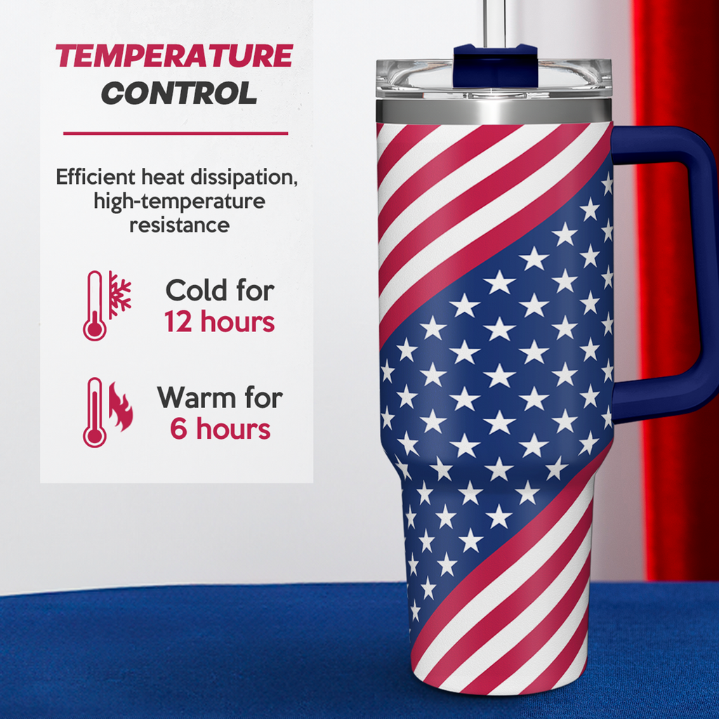 40oz American Flag Tumbler with Handle and Lid