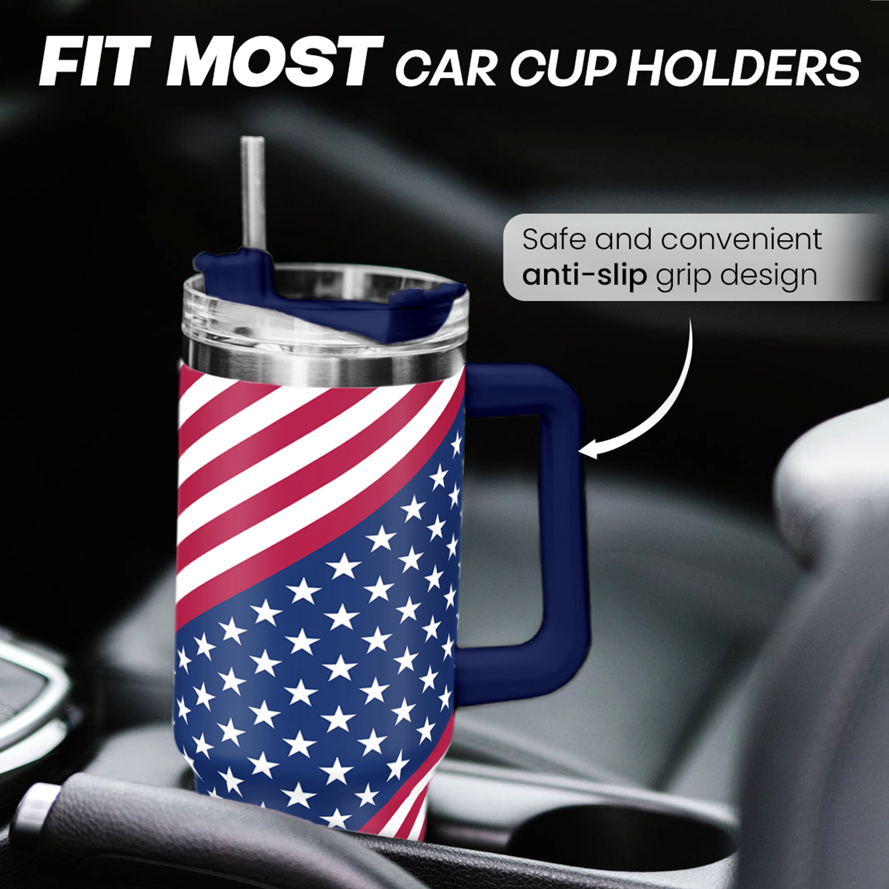 40oz American Flag Tumbler with Handle and Lid