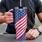 40oz American Flag Tumbler with Handle and Lid