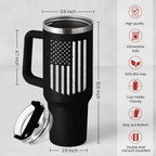 American Flag Tumbler with Handle, America 40oz Stainless Steel Insulated Coffee Mug with Lid & Straw, America Gifts for Men Women, USA Tumblers Cup Gift for Christmas