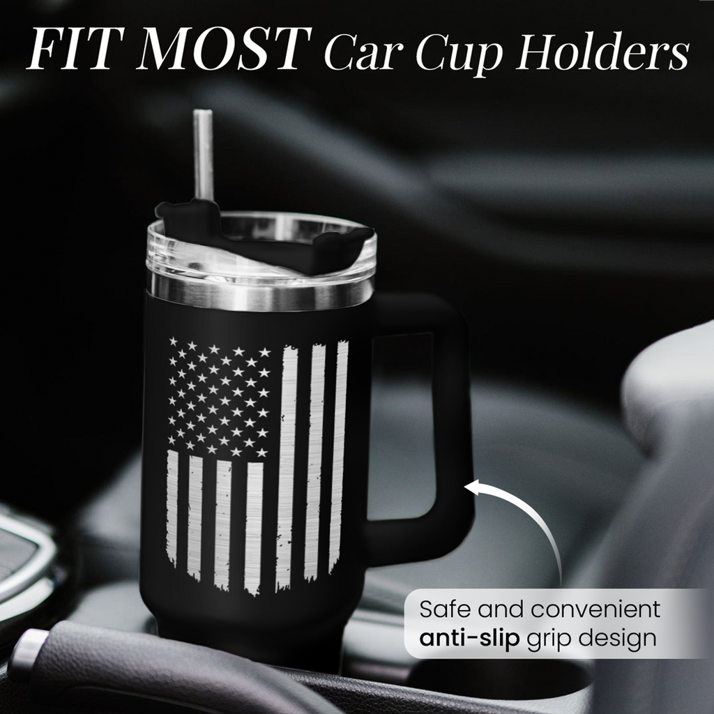 American Flag Tumbler with Handle, America 40oz Stainless Steel Insulated Coffee Mug with Lid & Straw, America Gifts for Men Women, USA Tumblers Cup Gift for Christmas