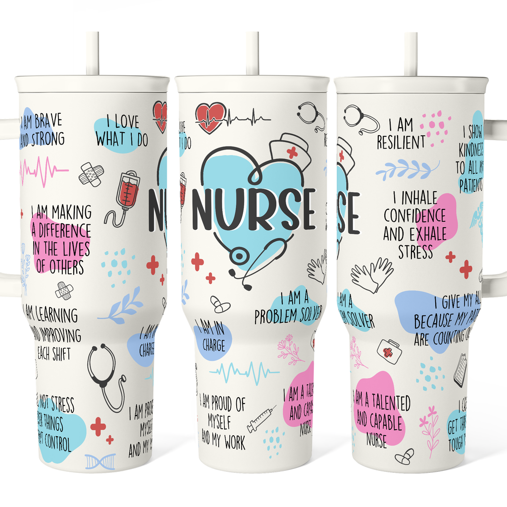 Nurse Tumbler with Handle 40oz, Inspiration Affirmations Coffee Travel Mug Cups with Straw, Nurse Appreciation Gifts for Women Female Nurses, Nursing Gift for Birthday Christmas Nurse Week
