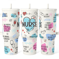 Nurse Tumbler with Handle 40oz, Inspiration Affirmations Coffee Travel Mug Cups with Straw, Nurse Appreciation Gifts for Women Female Nurses, Nursing Gift for Birthday Christmas Nurse Week
