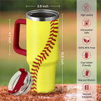 Softball Tumbler with Handle 40oz with Lid & Straw, Softball Gifts for Men Boys Player Coach Sports Lover, Softball Tumblers Coffee Stainless Steel Insulated Cup Gifts for Christmas Birthday