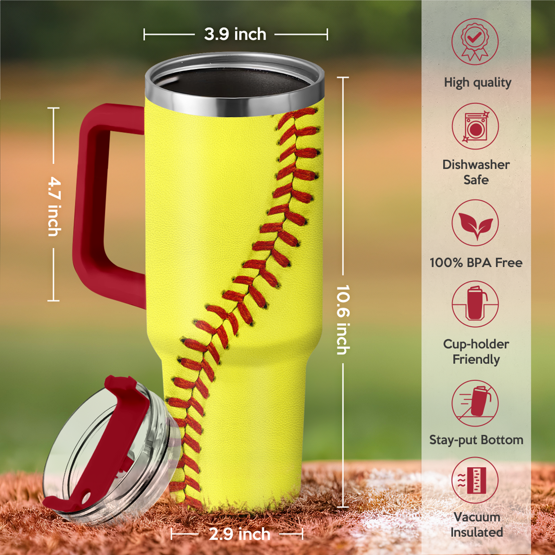 Softball Tumbler with Handle 40oz with Lid & Straw, Softball Gifts for Men Boys Player Coach Sports Lover, Softball Tumblers Coffee Stainless Steel Insulated Cup Gifts for Christmas Birthday