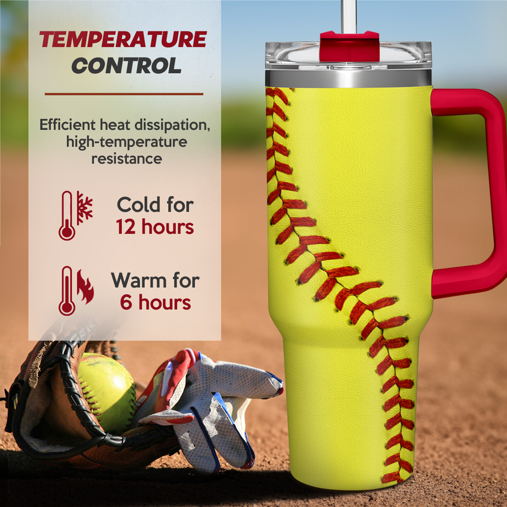 Softball Tumbler with Handle 40oz with Lid & Straw, Softball Gifts for Men Boys Player Coach Sports Lover, Softball Tumblers Coffee Stainless Steel Insulated Cup Gifts for Christmas Birthday