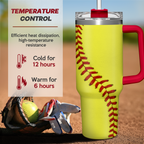 Softball Tumbler with Handle 40oz with Lid & Straw, Softball Gifts for Men Boys Player Coach Sports Lover, Softball Tumblers Coffee Stainless Steel Insulated Cup Gifts for Christmas Birthday