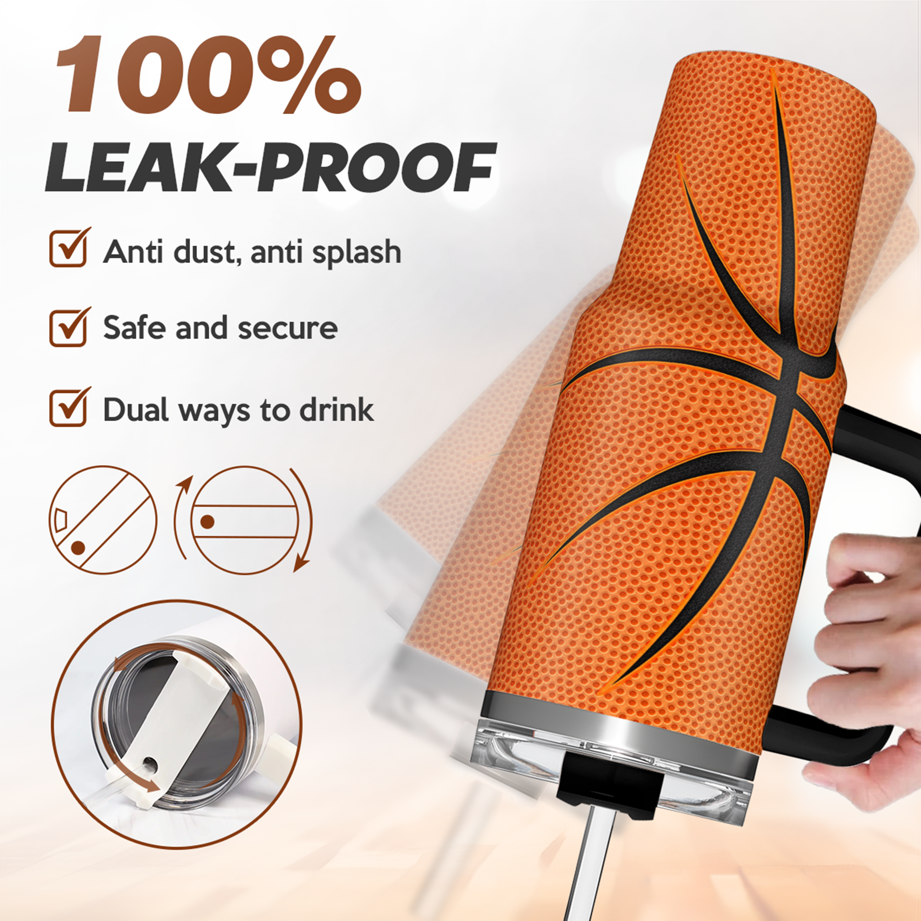 40oz Basketball Tumbler with Handle, Lid & Straw