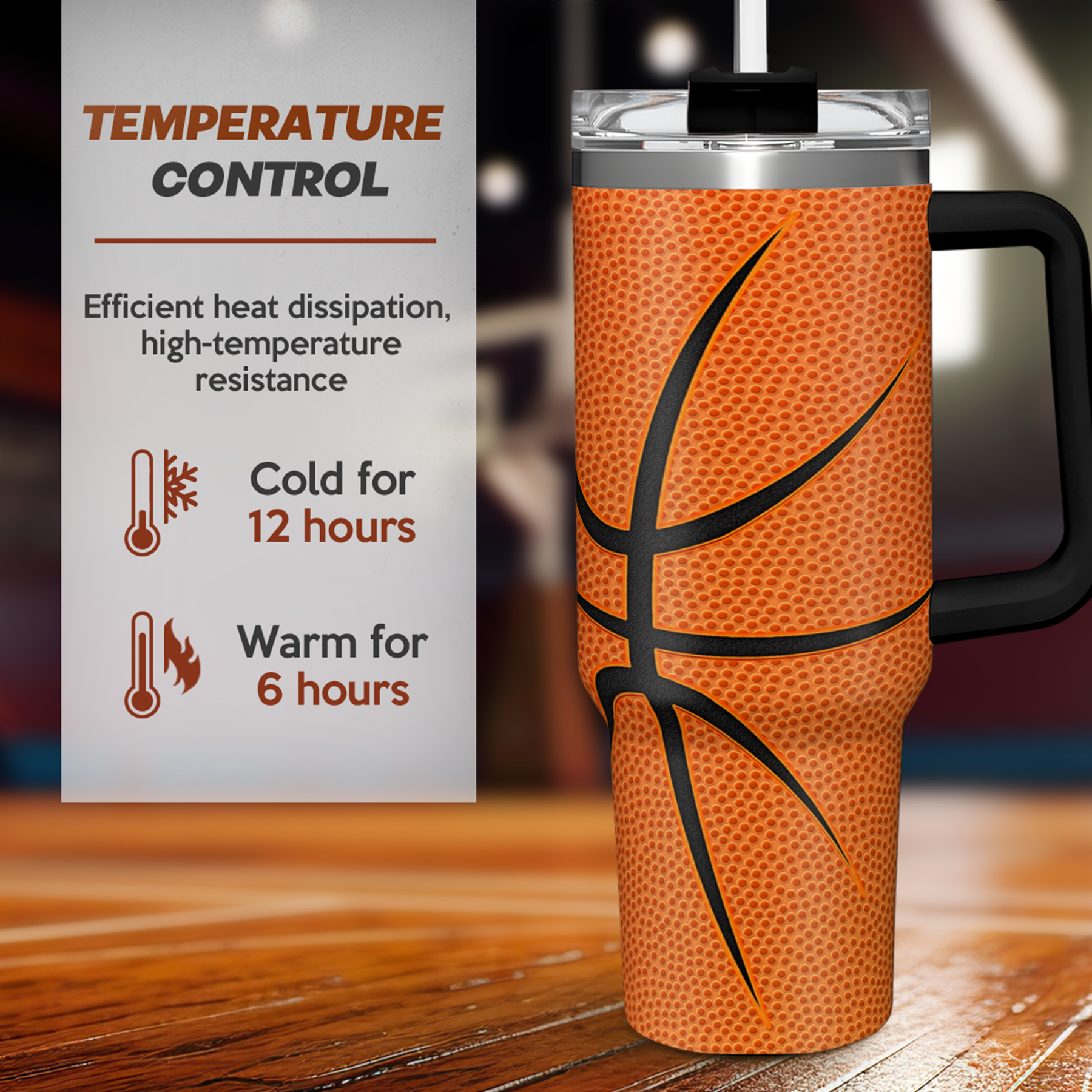 40oz Basketball Tumbler with Handle, Lid & Straw