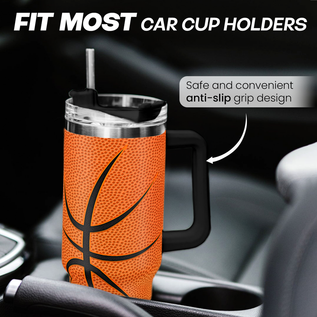40oz Basketball Tumbler with Handle, Lid & Straw