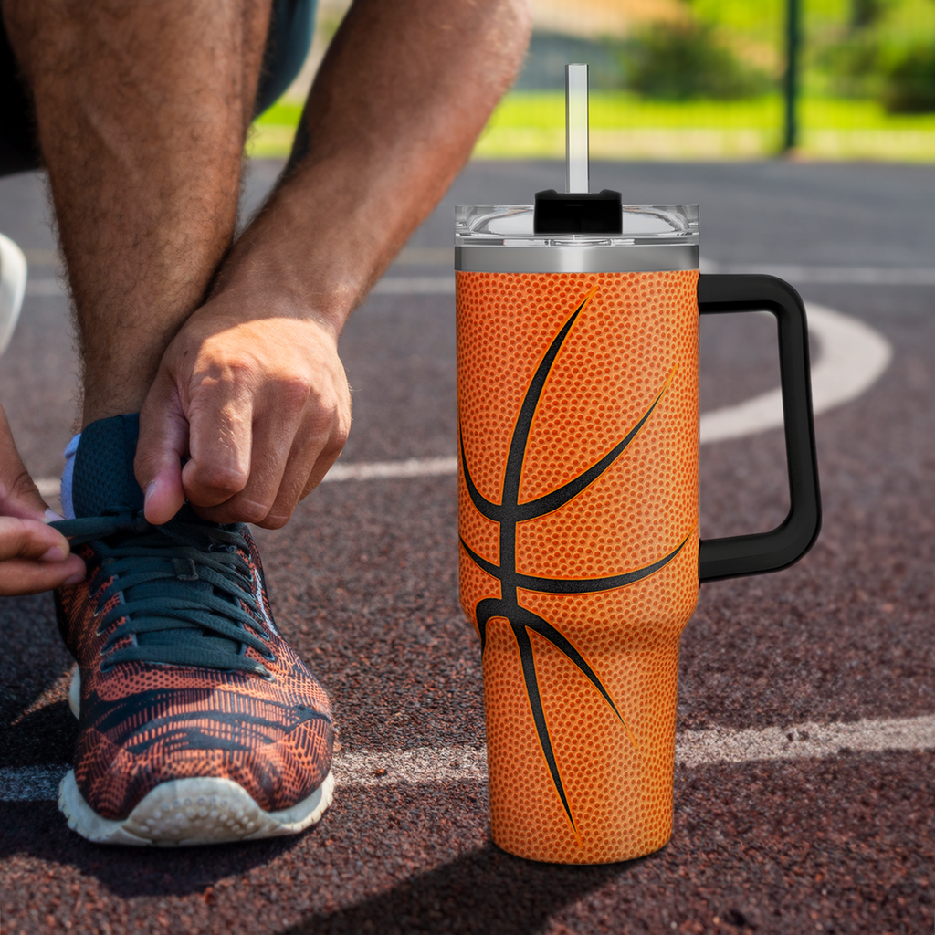 40oz Basketball Tumbler with Handle, Lid & Straw