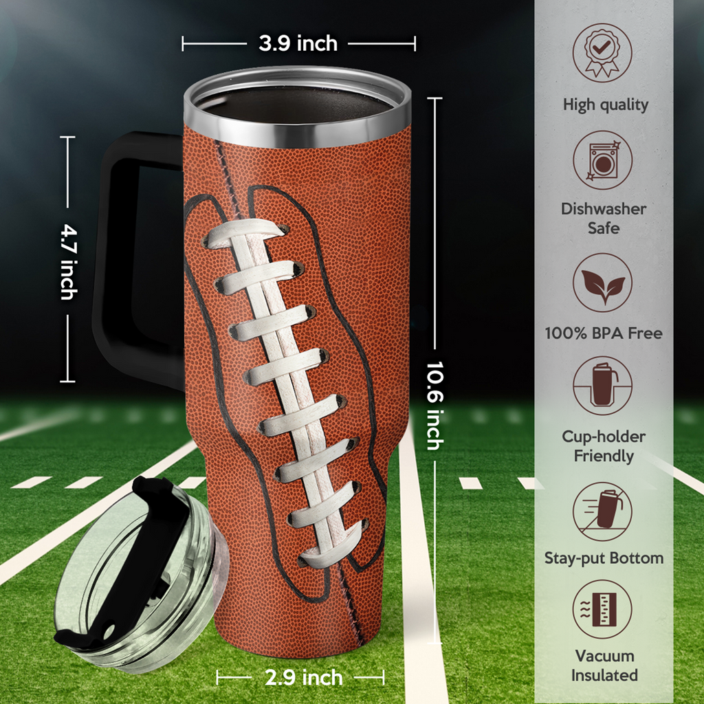 40oz Football Tumbler with Handle, Lid & Straw