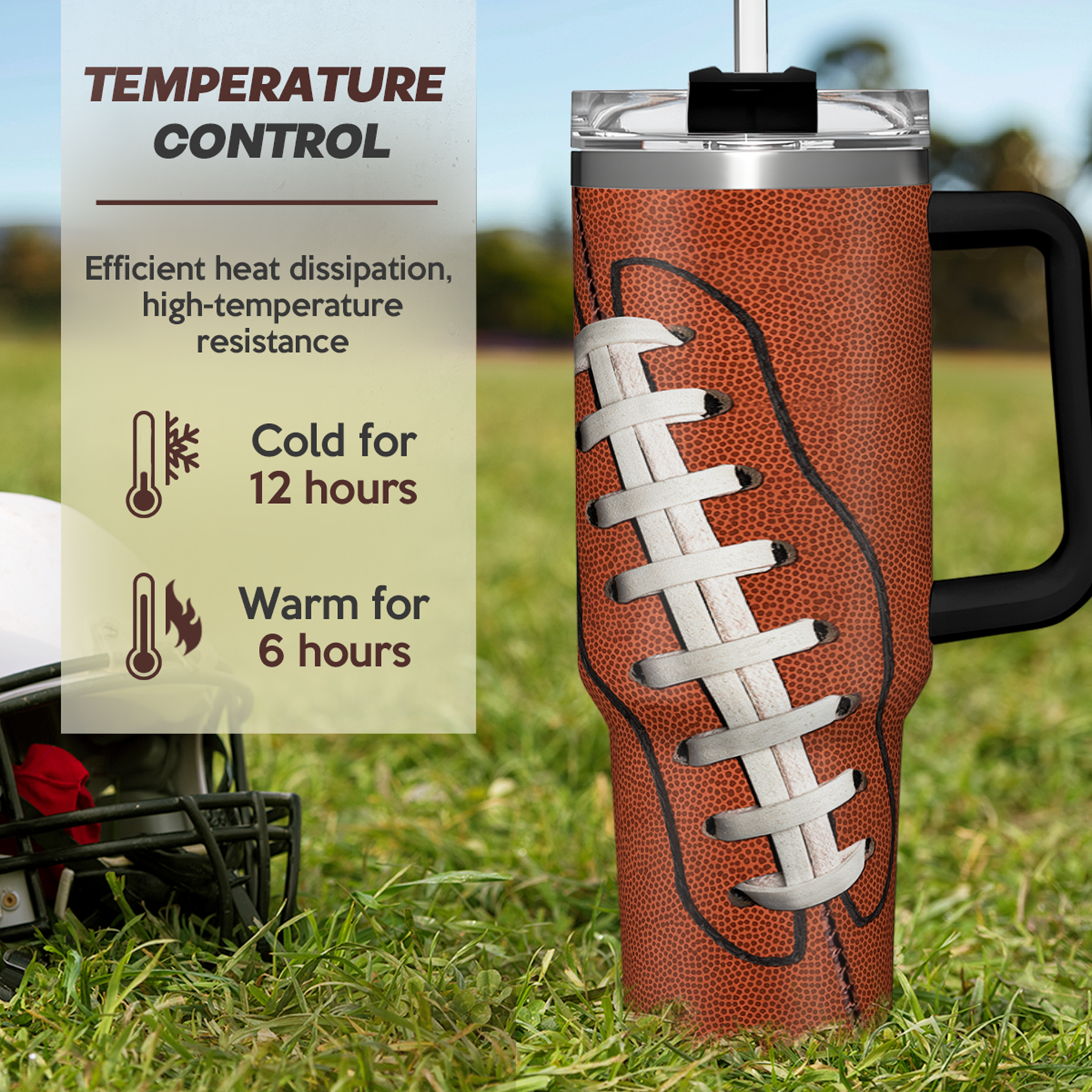 40oz Football Tumbler with Handle, Lid & Straw
