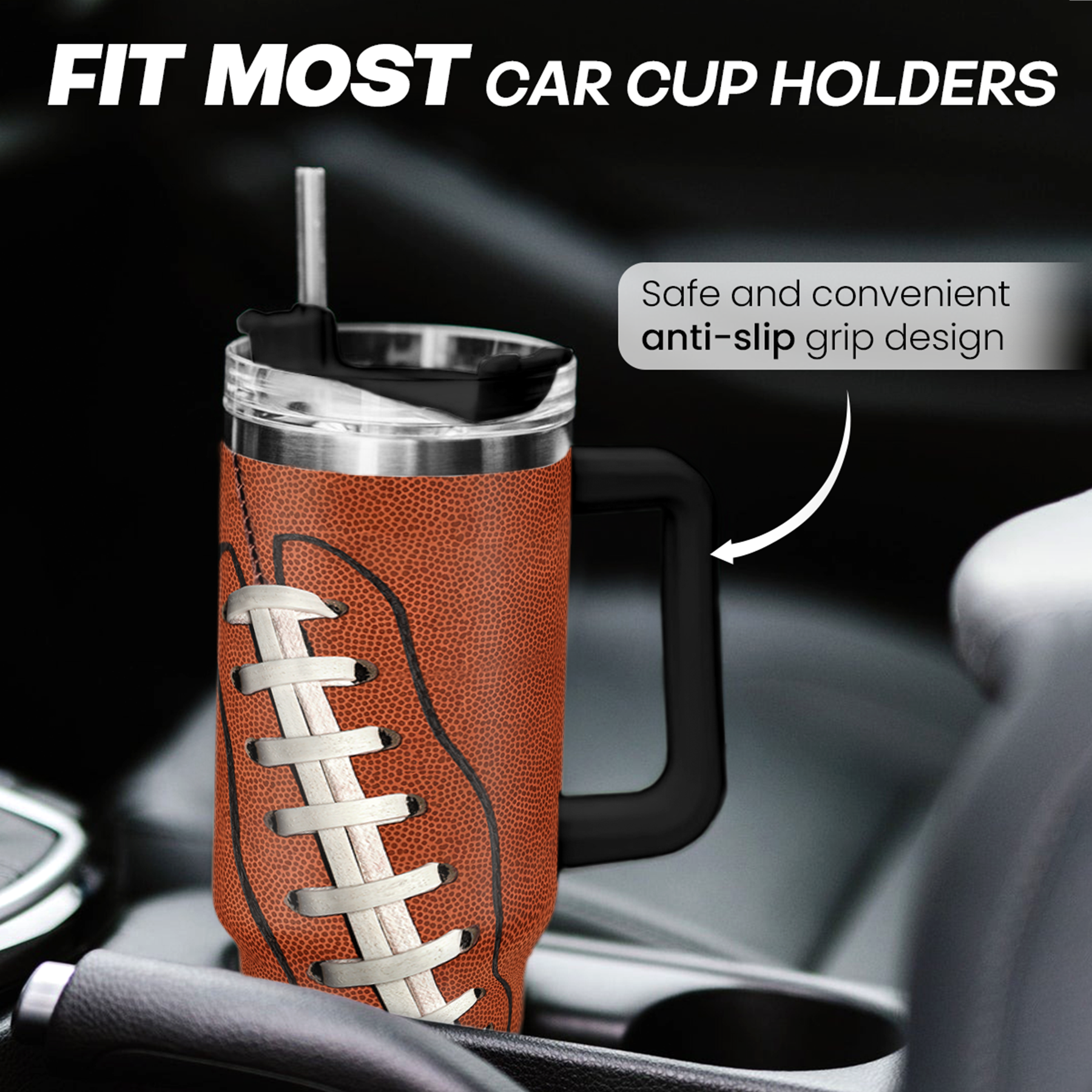 40oz Football Tumbler with Handle, Lid & Straw