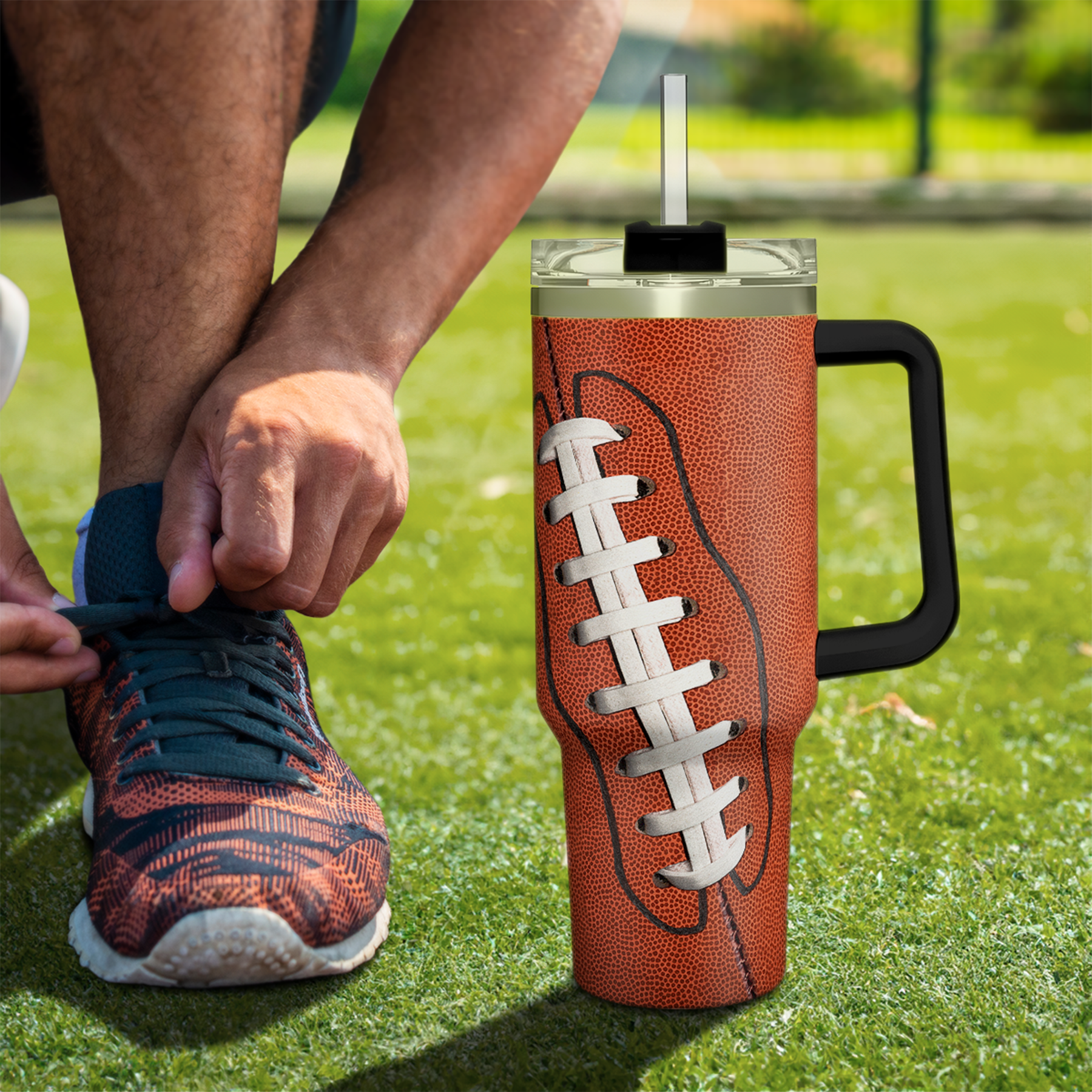40oz Football Tumbler with Handle, Lid & Straw