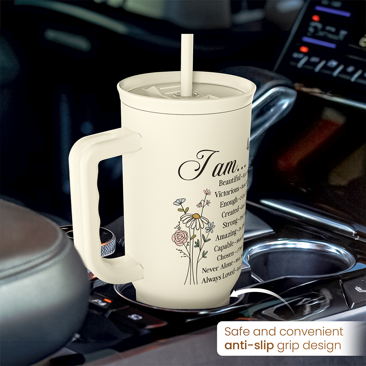 Christian Tumbler with Handle 40oz, Inspirational Gifts for Her, Religious Gift for Women Girl, Stainless Steel Insulated Coffee Travel Cup, Inspiration Gift for Christmas Birthday Mothers Day