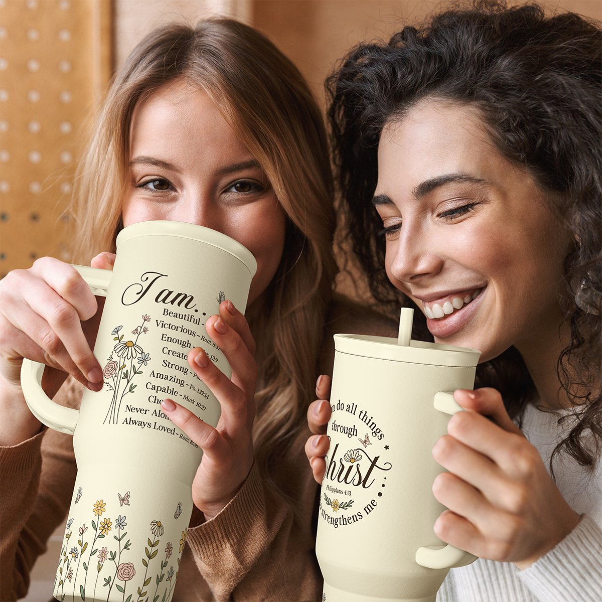 Christian Tumbler with Handle 40oz, Inspirational Gifts for Her, Religious Gift for Women Girl, Stainless Steel Insulated Coffee Travel Cup, Inspiration Gift for Christmas Birthday Mothers Day