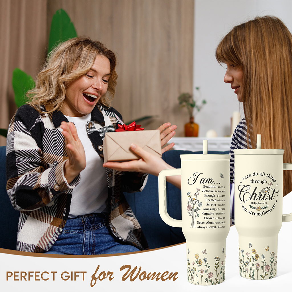Christian Tumbler with Handle 40oz, Inspirational Gifts for Her, Religious Gift for Women Girl, Stainless Steel Insulated Coffee Travel Cup, Inspiration Gift for Christmas Birthday Mothers Day
