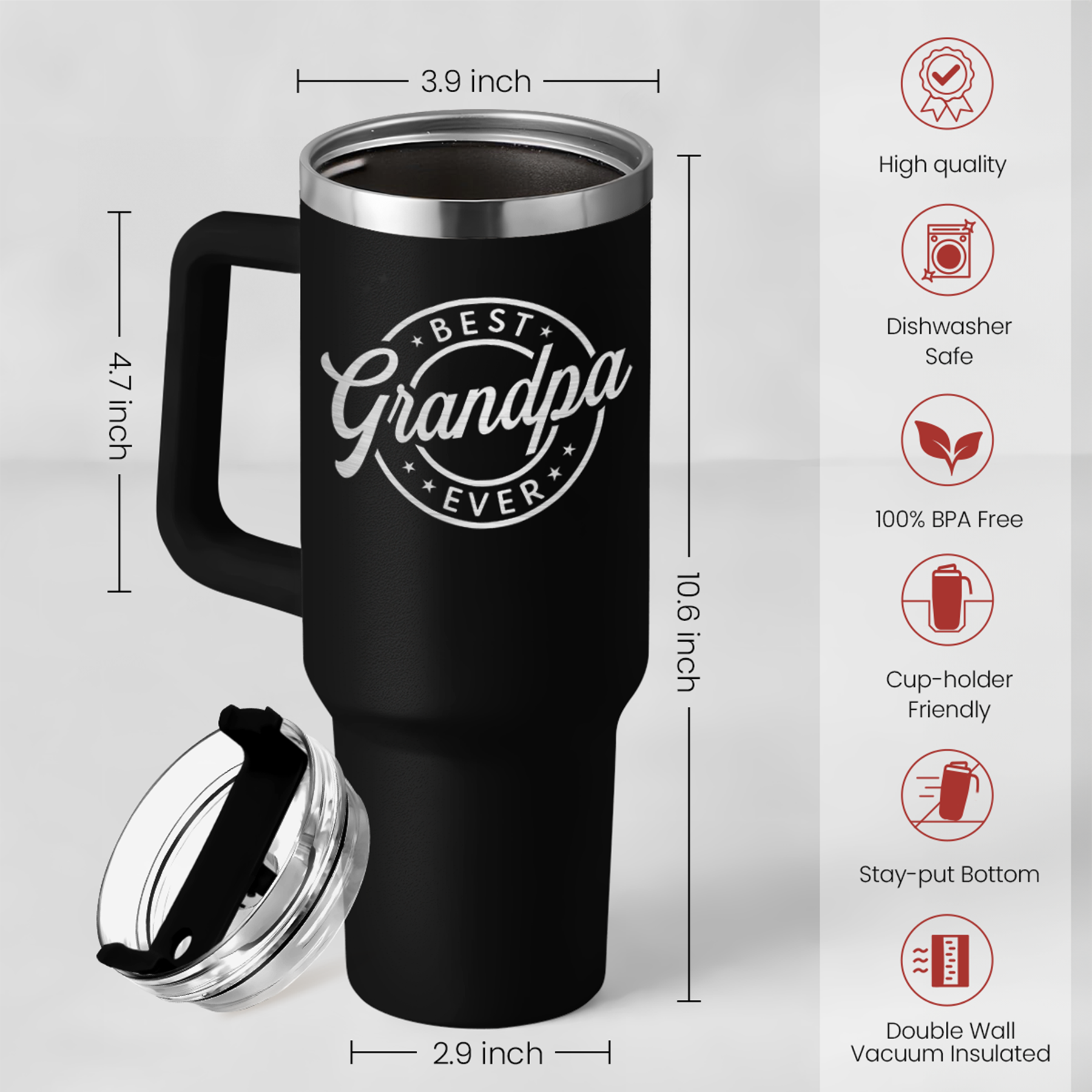 Best Grandpa Ever Tumbler with Handle 40oz, Grandfather Gifts for Birthday Christmas Fathers Day Valentines, Presents for Grandpas Granddad Papa Gifts from Granddaughter Grandson