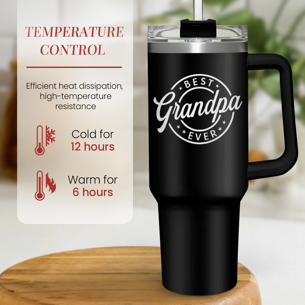 Best Grandpa Ever Tumbler with Handle 40oz, Grandfather Gifts for Birthday Christmas Fathers Day Valentines, Presents for Grandpas Granddad Papa Gifts from Granddaughter Grandson