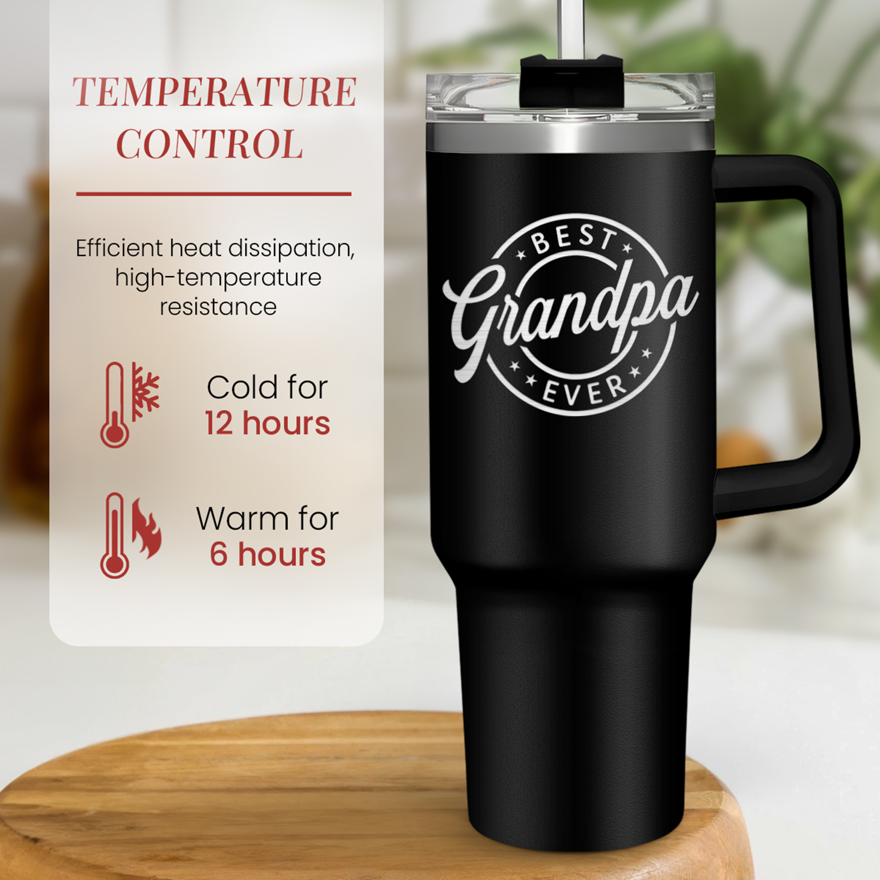 Best Grandpa Ever Tumbler with Handle 40oz, Grandfather Gifts for Birthday Christmas Fathers Day Valentines, Presents for Grandpas Granddad Papa Gifts from Granddaughter Grandson