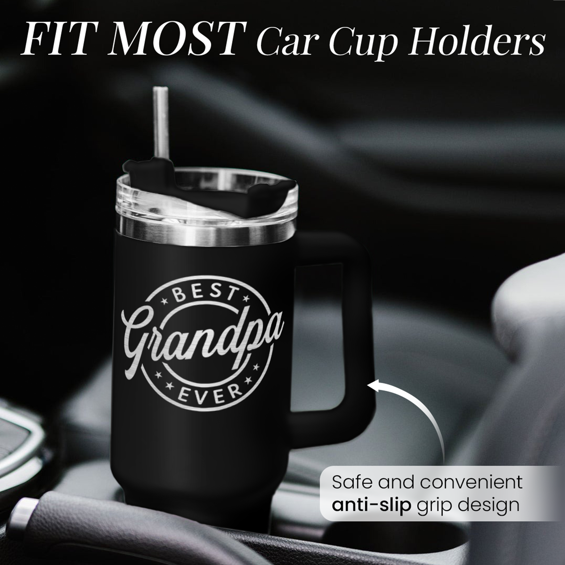 Best Grandpa Ever Tumbler with Handle 40oz, Grandfather Gifts for Birthday Christmas Fathers Day Valentines, Presents for Grandpas Granddad Papa Gifts from Granddaughter Grandson