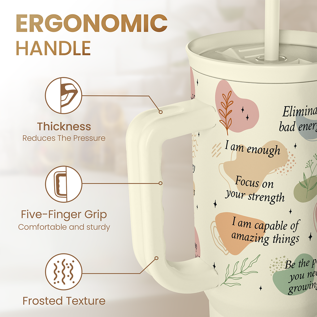 Inspirational Tumbler with Handle 40oz, Daily Positive Inspiration Coffee Cup Stainless Steel Travel Mug, Motivational Gifts for Women Girls Friends Coworker, Gift for Christmas Birthday