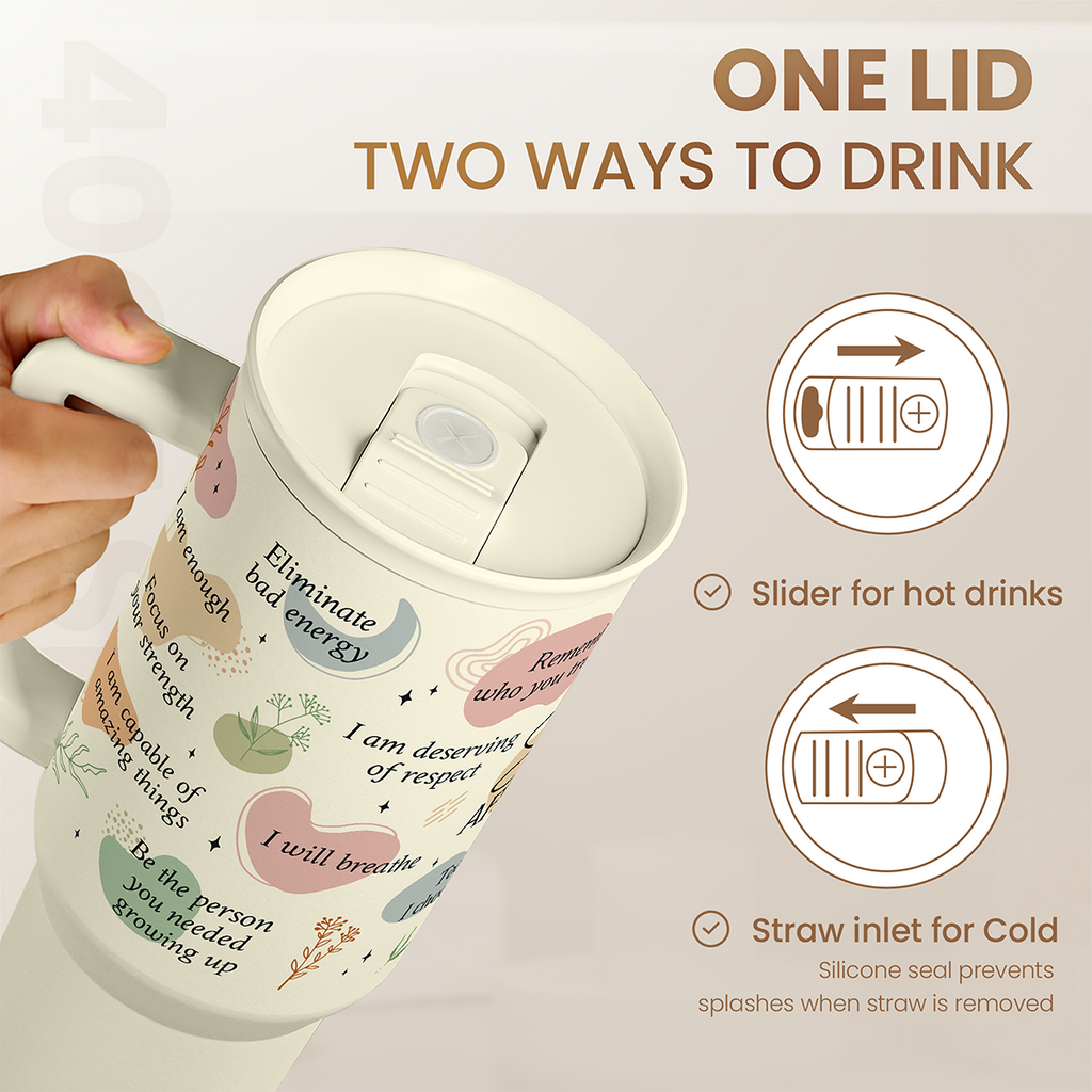 Inspirational Tumbler with Handle 40oz, Daily Positive Inspiration Coffee Cup Stainless Steel Travel Mug, Motivational Gifts for Women Girls Friends Coworker, Gift for Christmas Birthday