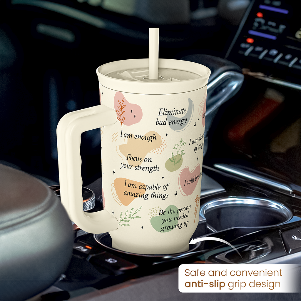 Inspirational Tumbler with Handle 40oz, Daily Positive Inspiration Coffee Cup Stainless Steel Travel Mug, Motivational Gifts for Women Girls Friends Coworker, Gift for Christmas Birthday