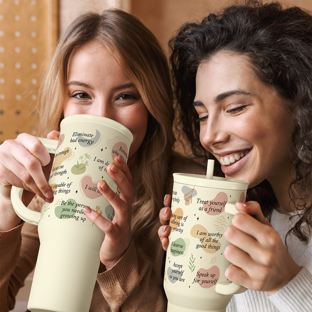 Inspirational Tumbler with Handle 40oz, Daily Positive Inspiration Coffee Cup Stainless Steel Travel Mug, Motivational Gifts for Women Girls Friends Coworker, Gift for Christmas Birthday