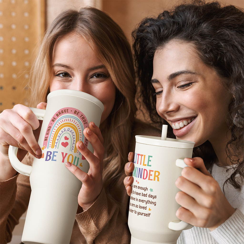 Inspirational Tumbler with Handle 40oz, Positive Reminder Coffee Cups Stainless Steel Travel Mug, Daily Inspiration Motivational Gifts for Women Girls Friends Coworker, Gift for Birthday Christmas