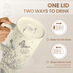 Floral Tumbler with Handle 40oz, Stainless Steel Insulated Tumblers Coffee Travel Mug Cup with Straw, Flower Coffee Cup Gifts for Women Girls, Gift for Her on Christmas Birthday Mothers Day