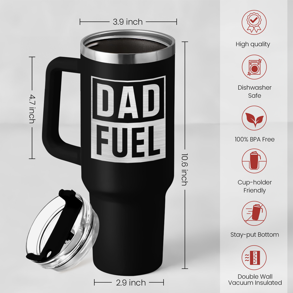 Dad Gifts from Daughter Son, Dad Fuel Tumbler with Handle 40oz, Stainless Steel Insulated Cup Gift Set with Lid & Straw, Coffee Tumblers for Dads Father's Day Birthday Christmas