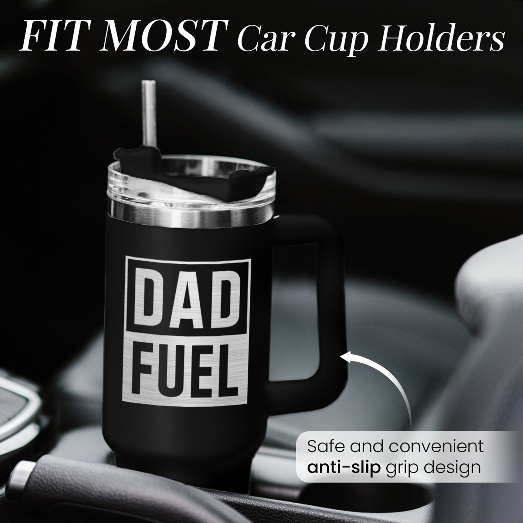 Dad Gifts from Daughter Son, Dad Fuel Tumbler with Handle 40oz, Stainless Steel Insulated Cup Gift Set with Lid & Straw, Coffee Tumblers for Dads Father's Day Birthday Christmas