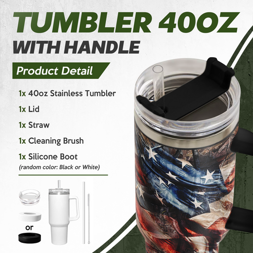 40oz American Flag Hunting Tumbler with Handle