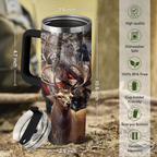 Hunting Tumbler with Handle for Men, Hunter Gifts for Men Dad Grandpa Husband Boyfriend, 40oz Stainless Steel Insulated Tumblers Hunters Gift for Birthday Christmas Fathers Day