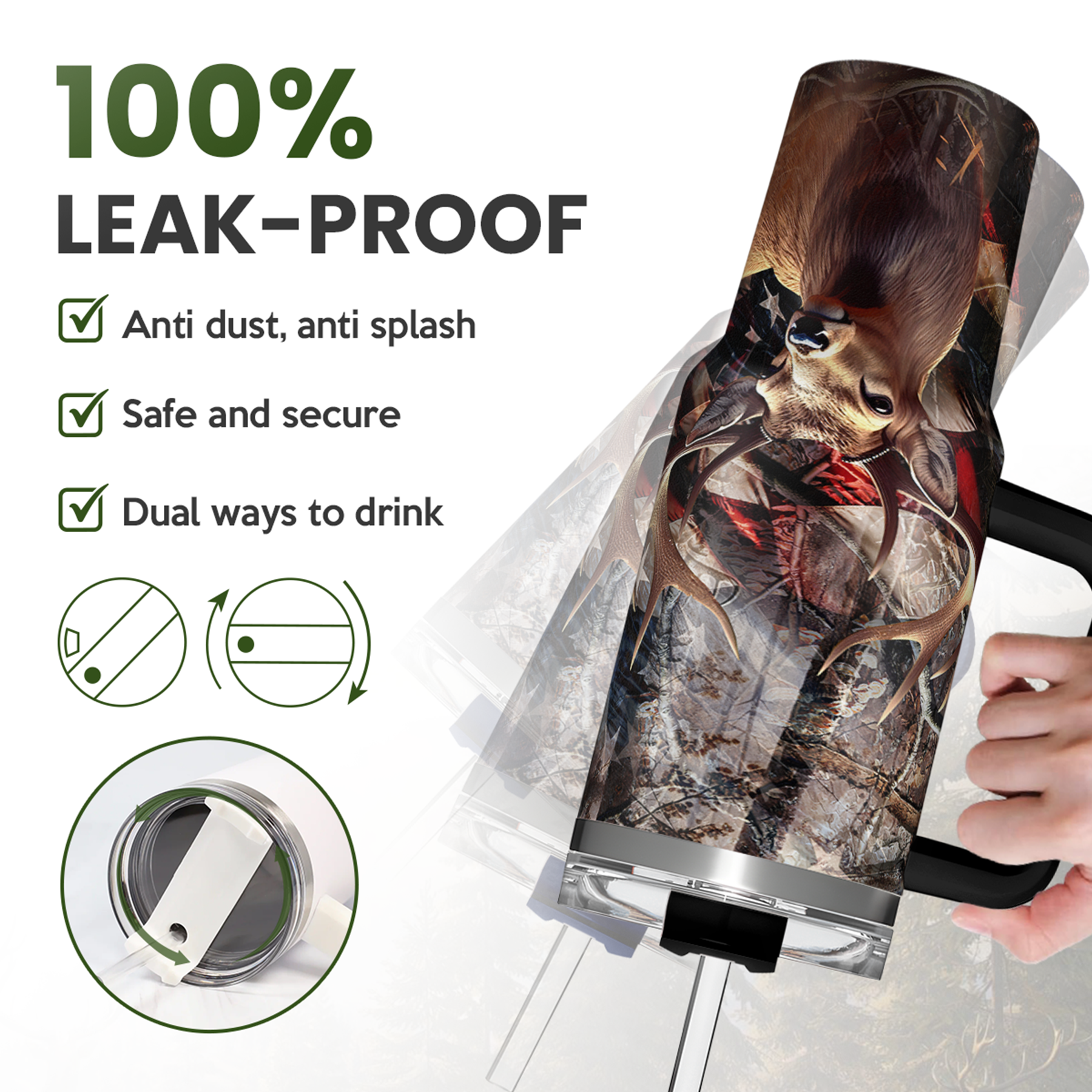 Hunting Tumbler with Handle for Men, Hunter Gifts for Men Dad Grandpa Husband Boyfriend, 40oz Stainless Steel Insulated Tumblers Hunters Gift for Birthday Christmas Fathers Day