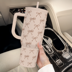 Bow Tumbler with Handle and Straw 40oz – Stainless Sleel Slider Tumbler Travel Coffee Mug for Women - Gift Idea for Birthday Christmas