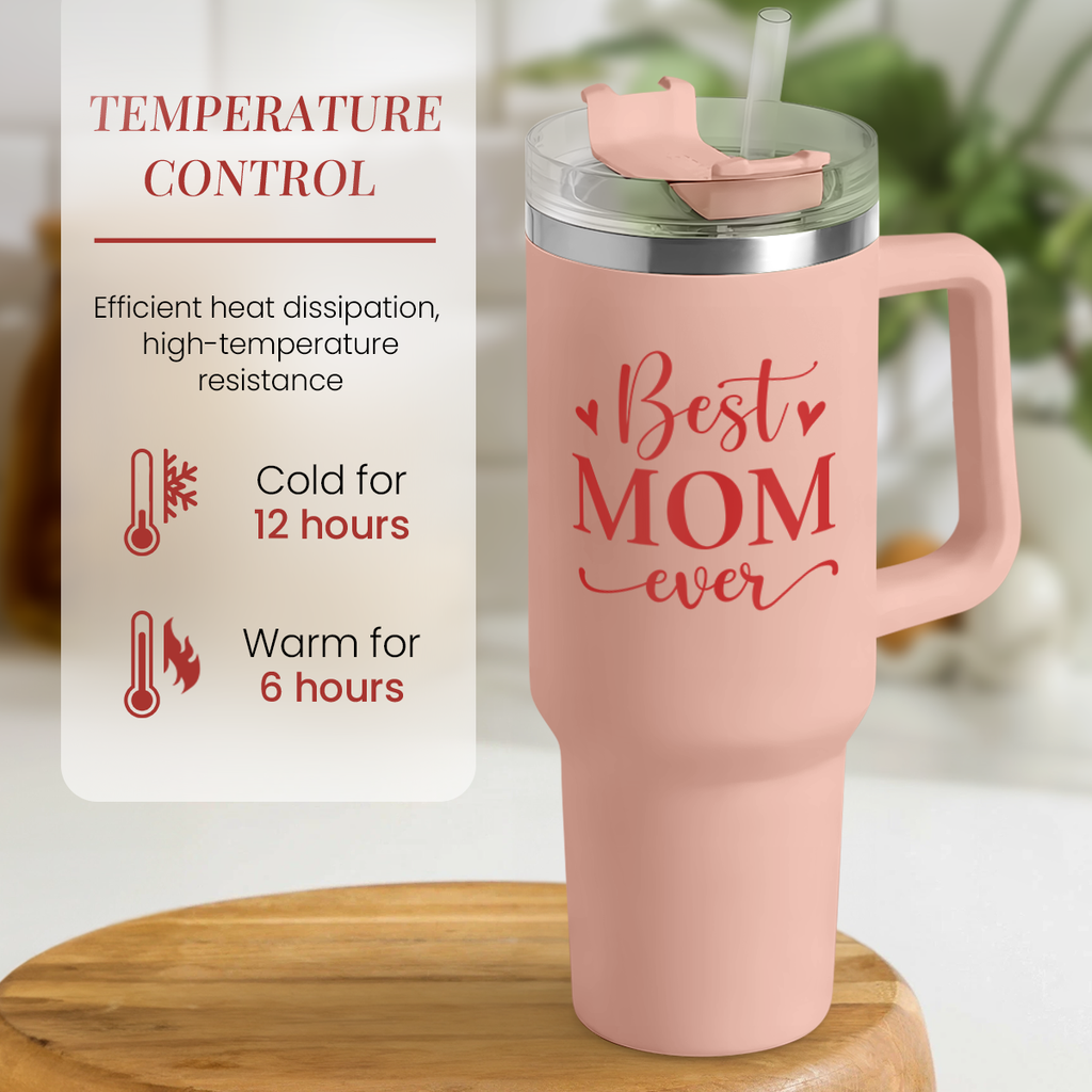 Mom Gifts Best Mom Ever Tumbler Stainless Steel 40oz with Handle Insulated Travel Cup - Mom Travel Coffee Mug, Mother's Day Christmas Birthday Gifts from Son Daughter