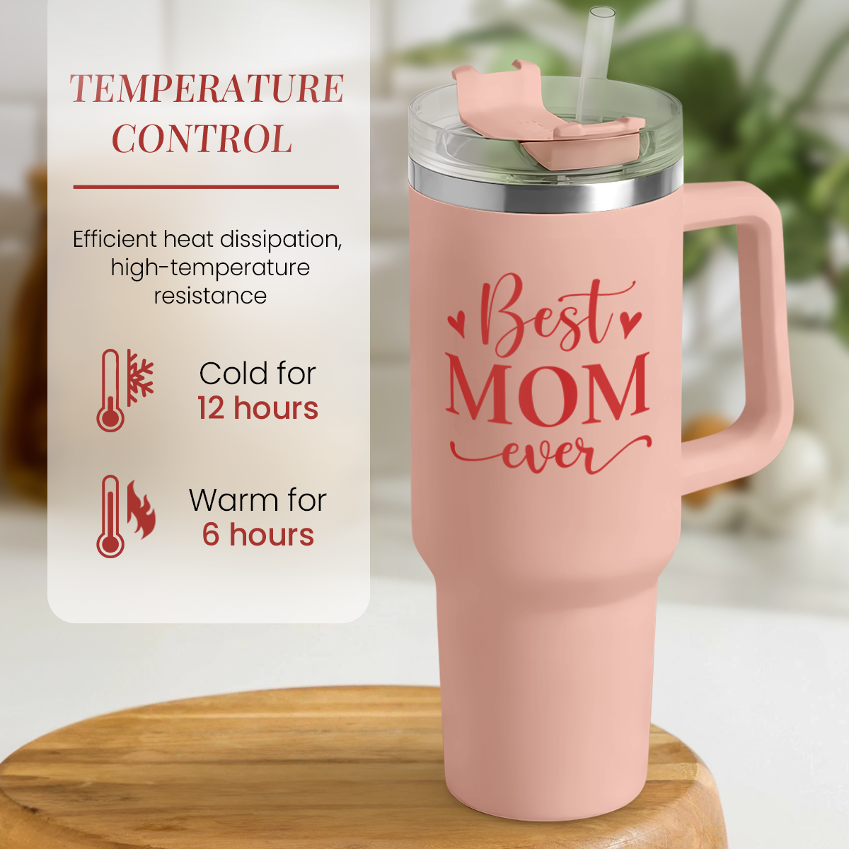 Mom Gifts Best Mom Ever Tumbler Stainless Steel 40oz with Handle Insulated Travel Cup - Mom Travel Coffee Mug, Mother's Day Christmas Birthday Gifts from Son Daughter