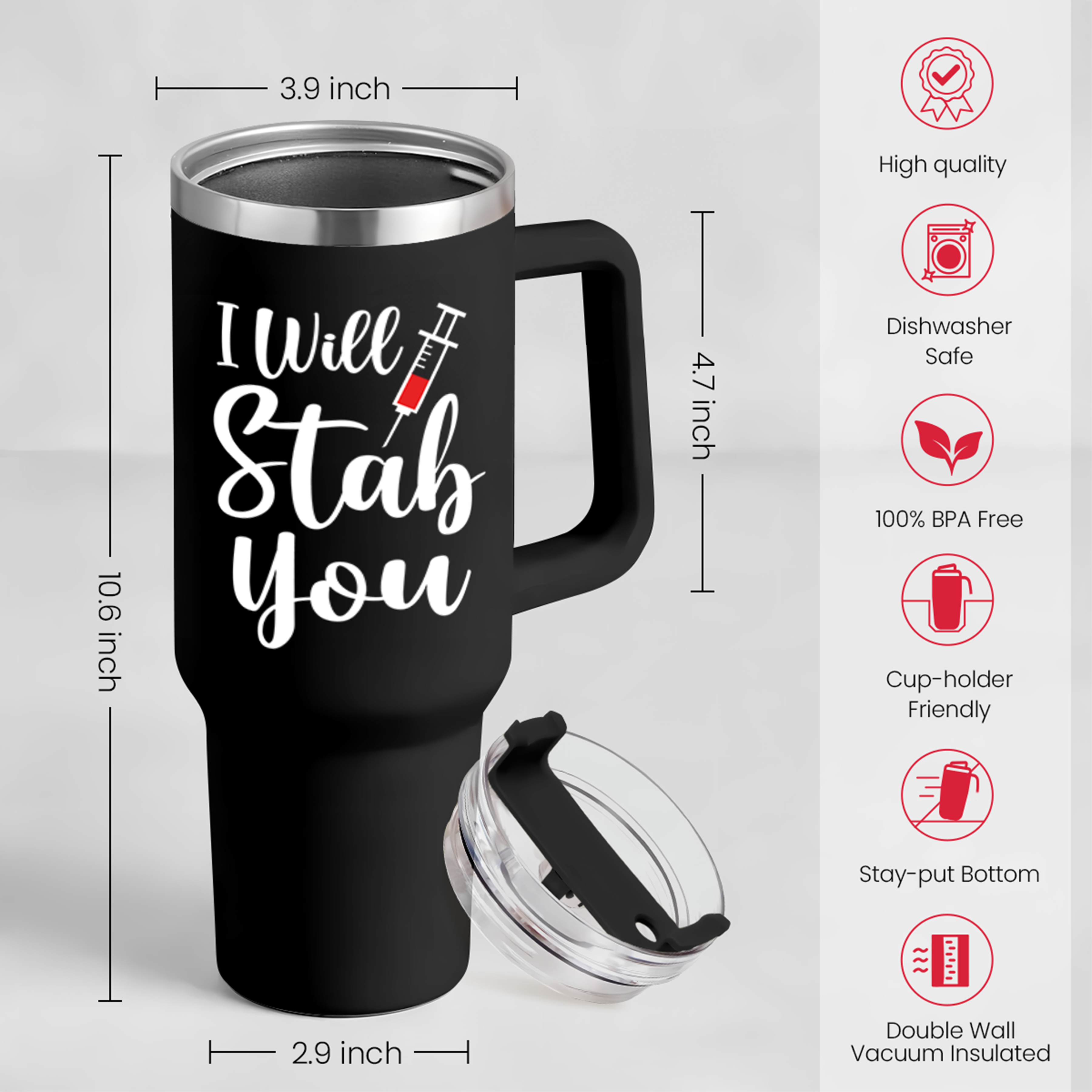 Nurse Gifts I Will Stab You Tumbler with Handle 40oz Stainless Steel Insulated Coffe Cup Funny Nurse Week Gifts, Nursing School Graduation, Appreciation Gifts for RN Nurses